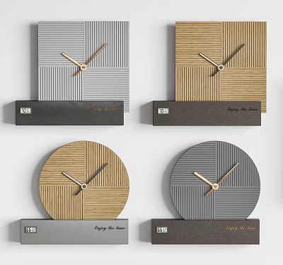 Modern Decorative Wall Clocks With Square Round Designs Wooden Gray Striped Patterns For Home Decor 3d model