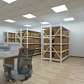 Public Office Space Interior with Company Logo Fish Tank Desks Chairs and Wooden Flooring