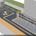 Outdoor Fitness Training Area With Modern Yellow Blue Equipment Pull Up Bars Rings Striped Floor