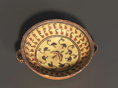 Traditional Decorative Ceramic Vessel with Animal Motifs and Double Handles Design 3d model