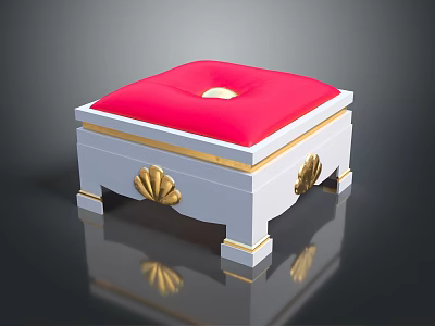 Stylish Sofa Stool With Red Cushion White Body And Golden Shell Decorations 3d model