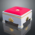 Stylish Sofa Stool With Red Cushion White Body And Golden Shell Decorations