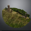 Ancient Tower And Lighthouse Architecture On Green Hill With Trees And Pathway