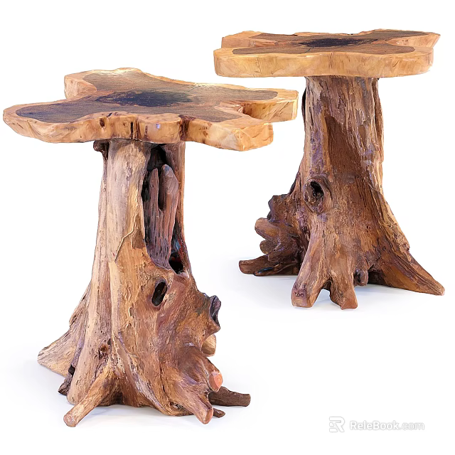 Natural Wood Rustic Side Tables With Tree Stump Base And Organic Texture 3d model