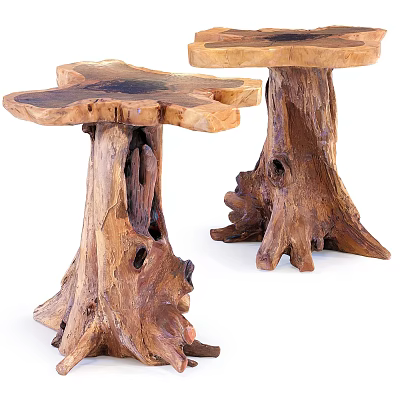 Natural Wood Rustic Side Tables With Tree Stump Base And Organic Texture 3d model
