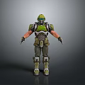 Man In Green Military Armor Standing With Protective Helmet And Gear Pose