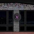 Neon Decorative Lights With Colorful Building Silhouettes And Figures Above Storefront Night Scene