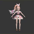 Woman in Pink Dress with Pink Hair and Butterfly Wings Holding Magic Wand