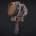 Wooden Barrel Hammer Equipment Featuring Blue Straps Golden Rivets Wooden Handle And Stand Base