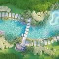 Beautiful Park Landscape With Stone Slab Bridge Green Grass And Pebble Pond