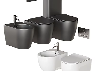 Modern Black And White Toilets With Sleek Design And Bathroom Fixtures 3d model