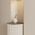 Minimalist Walnut Bedside Table With Drawer And White Column Vase Near Pendant Light