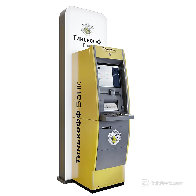 Tinkoff Bank ATM Machine With Yellow Gray Design And Digital Screen 3d model 