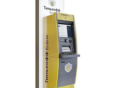 Tinkoff Bank ATM Machine With Yellow Gray Design And Digital Screen 3d model