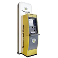 Tinkoff Bank ATM Machine With Yellow Gray Design And Digital Screen