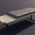Public Bench With Gray Cushioned Seats Woven Panel And Black Metal Frame