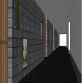 Modern Elevator Corridor Interior With Gray Brick Walls And Wooden Panels 3d model