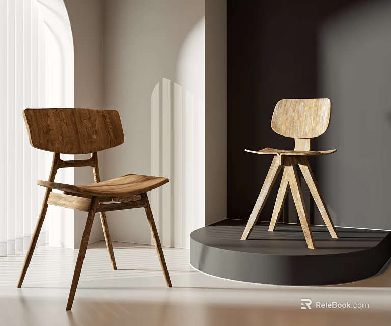 Wooden Leisure Chairs With Two Different Styles In Modern Interior And Natural Light Effects 3d model 
