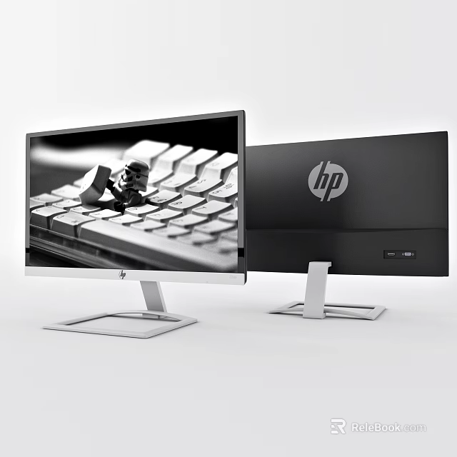 HP Modern Computer Monitors With Dual Screen And Keyboard Image 3d model 