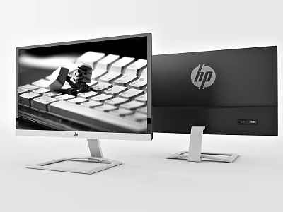 HP Modern Computer Monitors With Dual Screen And Keyboard Image 3d model