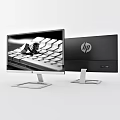 HP Modern Computer Monitors With Dual Screen And Keyboard Image 3d model