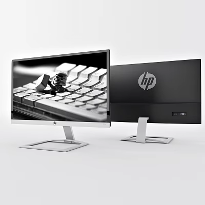 HP Modern Computer Monitors With Dual Screen And Keyboard Image 3d model