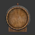 Traditional Wooden Barrel With Metal Hoops And Wooden Stopper For Home Storage