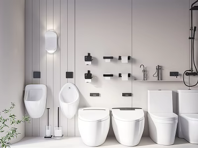 Modern Bathroom Suite With White Toilets Urinals And Wall Mounted Fixtures 3d model
