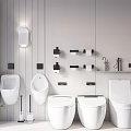 Modern Bathroom Suite With White Toilets Urinals And Wall Mounted Fixtures