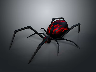 Black Spider With Red Flame Pattern On Abdomen And Long Legs Design 3d model