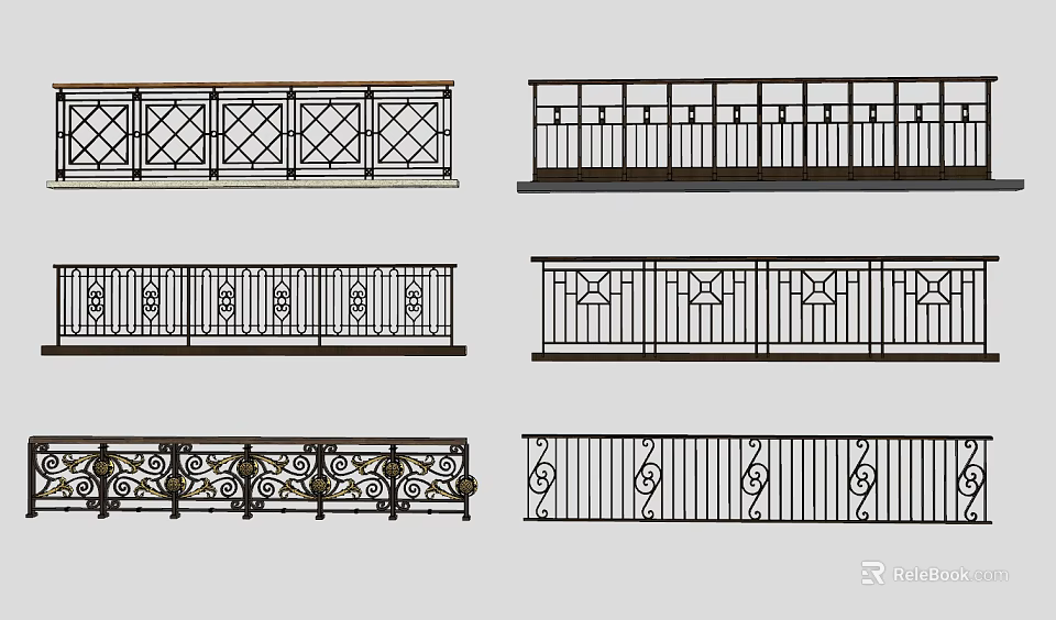 Various Decorative Metal Railing Designs With Ornate Patterns And Geometric Details 3d model 