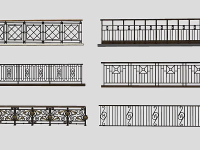 Various Decorative Metal Railing Designs With Ornate Patterns And Geometric Details 3d model