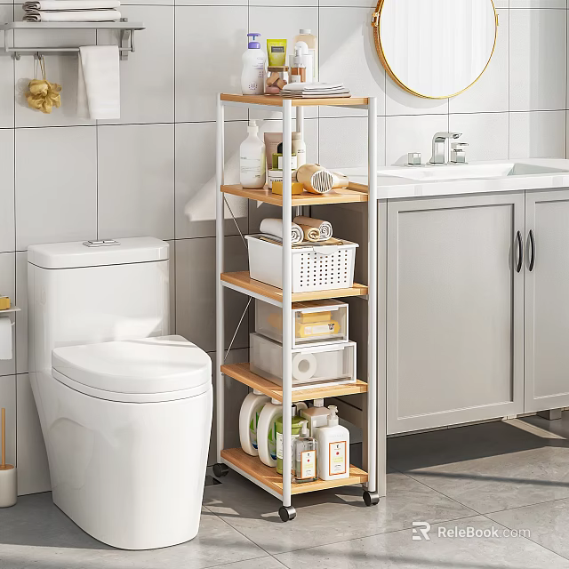 Modern Bathroom Cabinet Rack With Multiple Shelves For Toiletries And Towels Storage 3d model 