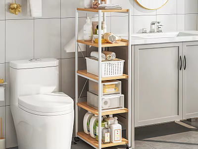 Modern Bathroom Cabinet Rack With Multiple Shelves For Toiletries And Towels Storage 3d model