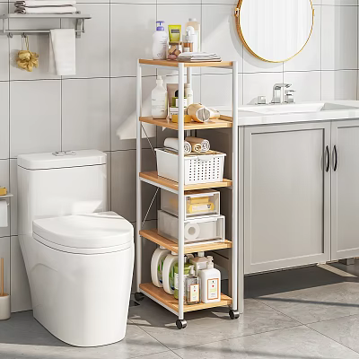 Modern Bathroom Cabinet Rack With Multiple Shelves For Toiletries And Towels Storage 3d model