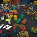Decorative Ornament Combination with Various Colorful Barrels Boxes Toys and Tools