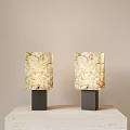 Marble Texture Table Lamps With Black Base On Light Colored Table 3d model