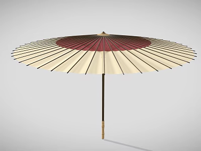 Traditional Style Umbrella With Cream And Deep Red Canopy Black Ribs Brown Handle Gold Accents 3d model