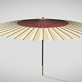Traditional Style Umbrella With Cream And Deep Red Canopy Black Ribs Brown Handle Gold Accents