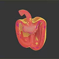 Sliced Red Bell Pepper Showing Fresh Interior With Green Stem On Dark Background