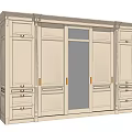 Classic Beige Wardrobe Design With Multi door Storage Drawers And Glass Panel