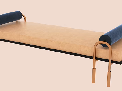 Stylish Sofa Bench with Beige Cushion Navy Blue Armrests and Brass Metal Legs 3d model