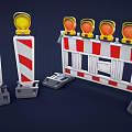 Road Construction Safety Barriers With Red White Stripes And Yellow Warning Lights
