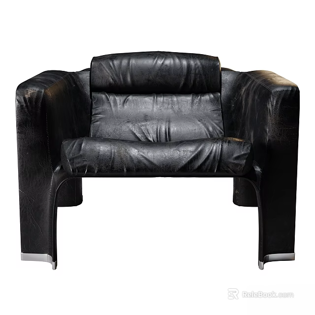 Black Leather Modern Leisure Chair with Armrests and Metal Legs Design 3d model 