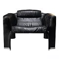 Black Leather Modern Leisure Chair with Armrests and Metal Legs Design