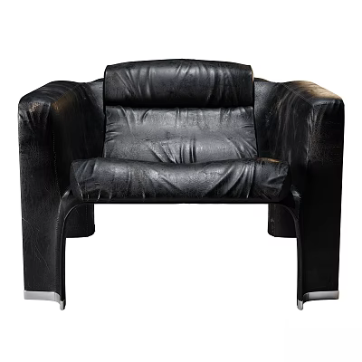 Black Leather Modern Leisure Chair with Armrests and Metal Legs Design 3d model
