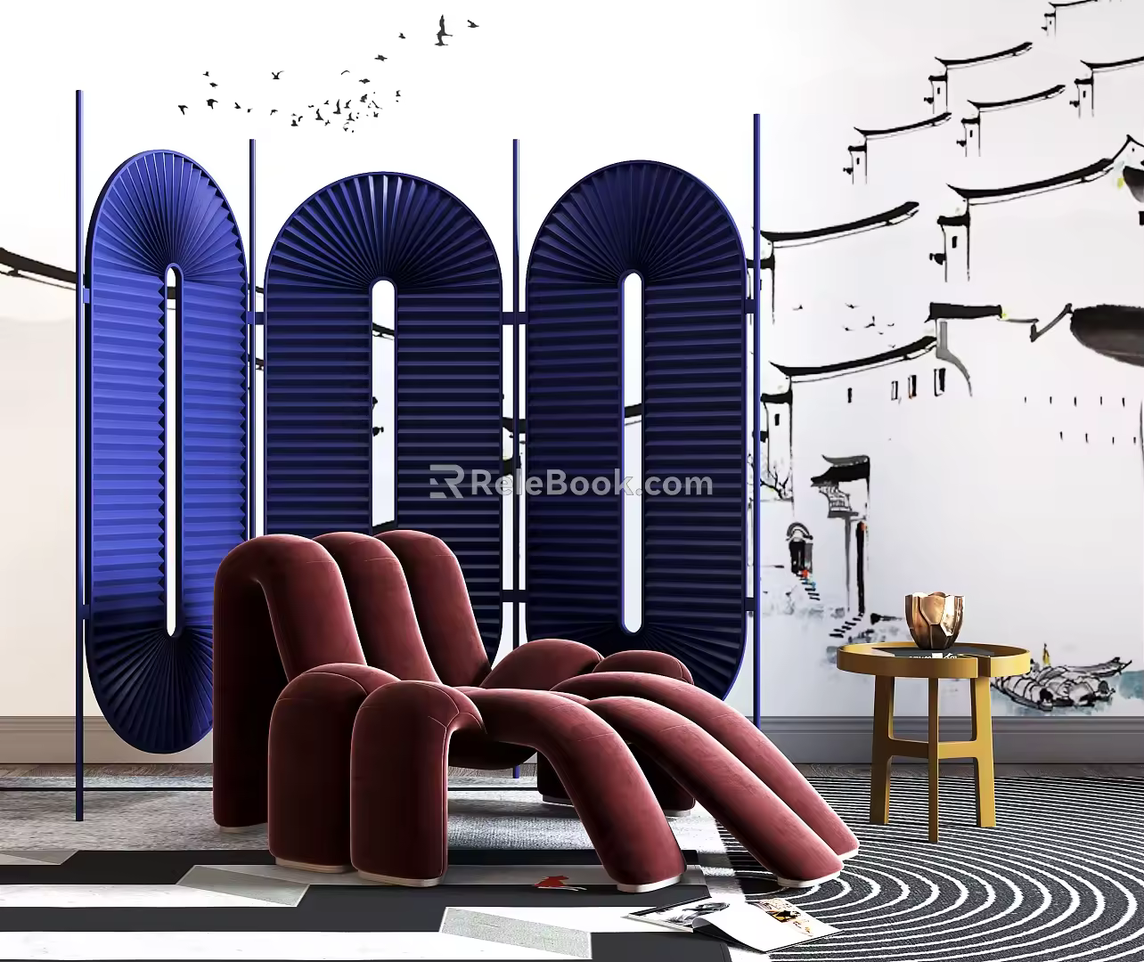 Post-modern recliner spider leisure chair sofa small side screen partition 3d model
