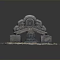 Scenic Landscape of Traditional Stone Carving with Cloud Patterns Wave Designs and Circular Gravel Ground