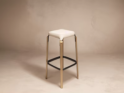Modern White Cushioned Leisure Chair With Golden Metal Legs Black Crossbar And Beige Background Design 3d model