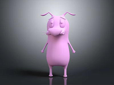 Pink Cartoon Animal with Long Ears Round Nose Small Whiskers Standing on Grey Gradient Background 3d model